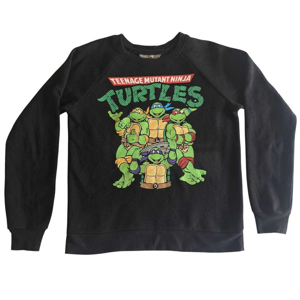 Teenage Mutant Ninja Turtles TMNT Sweatshirt Black Raglan Pullover L Retro